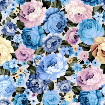 Blue Rose Floral Print Fabric